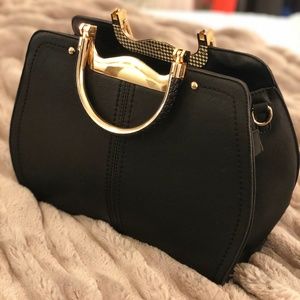 Black Leather and Gold Hardware Handbag